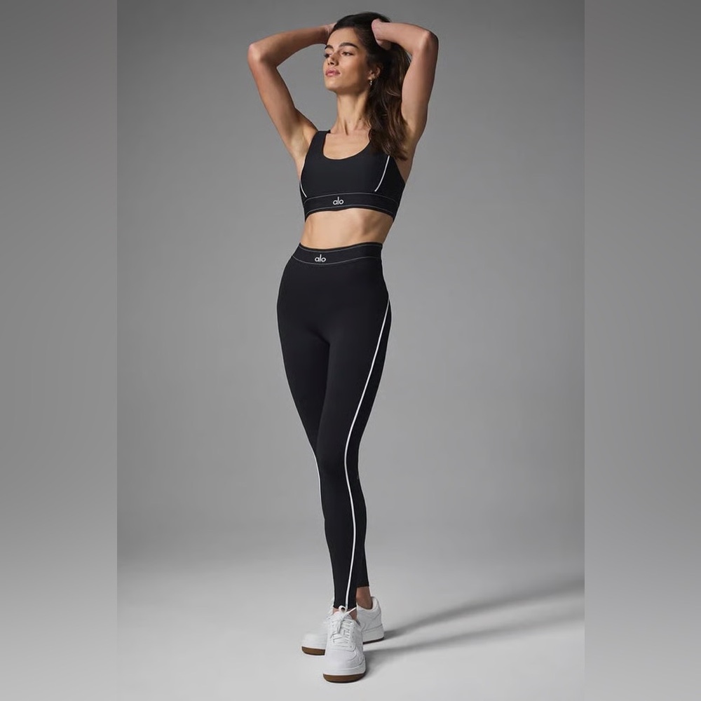 Alo Yoga Airlift Suit Up Bra and Leggings Set | Black/White | Size S
